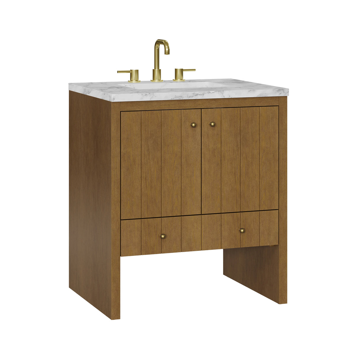 Hudson 30" Single Vanity, Honey Oak w/ 3 CM Carrara Marble Top, view 11