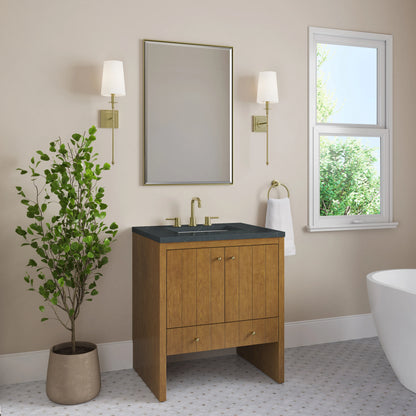 Hudson 30" Single Vanity, Honey Oak w/ 3 CM Charcoal Soapstone Silestone Top, view 4