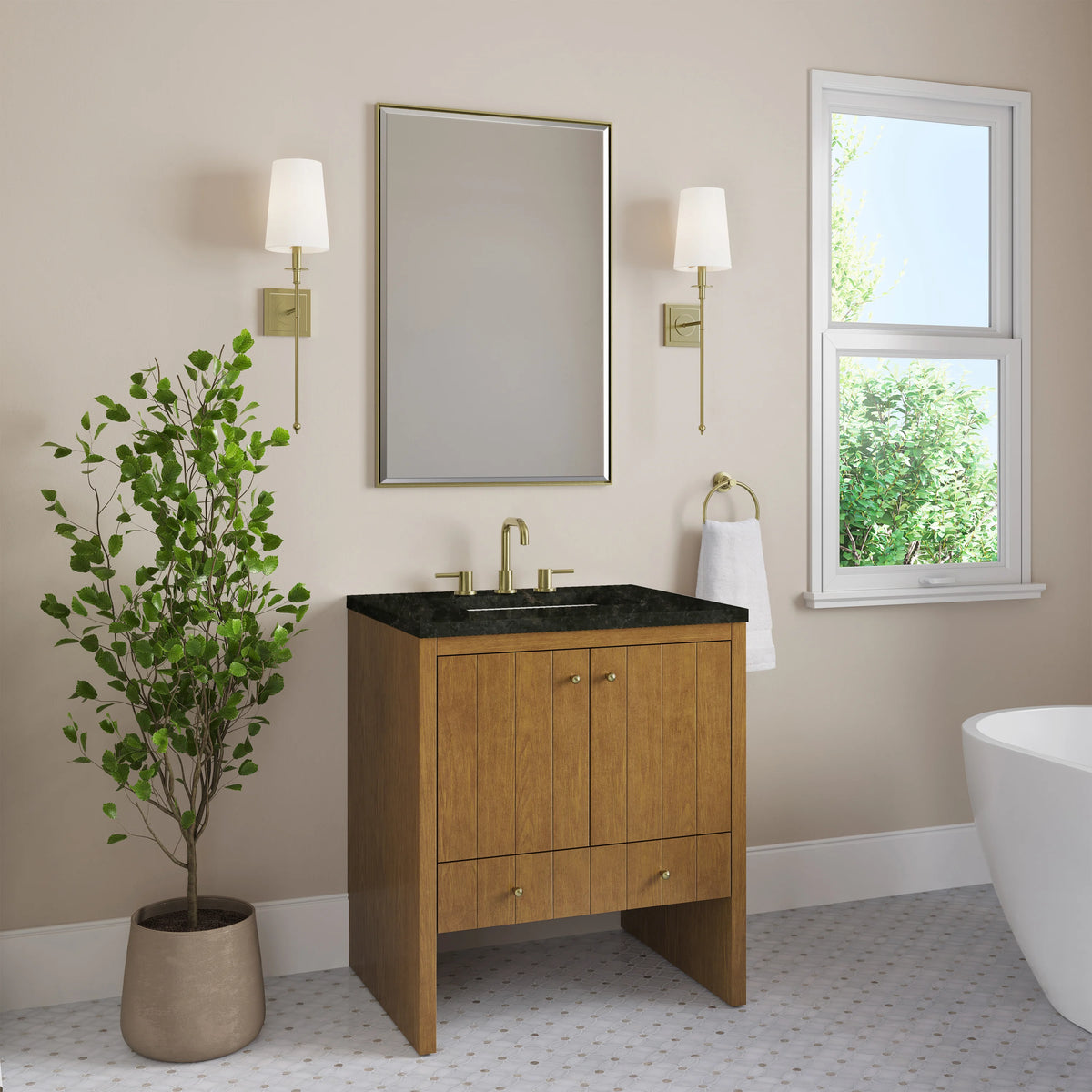 Hudson 30" Single Vanity, Honey Oak w/ 3 CM Phantome Eclos Top, view 4