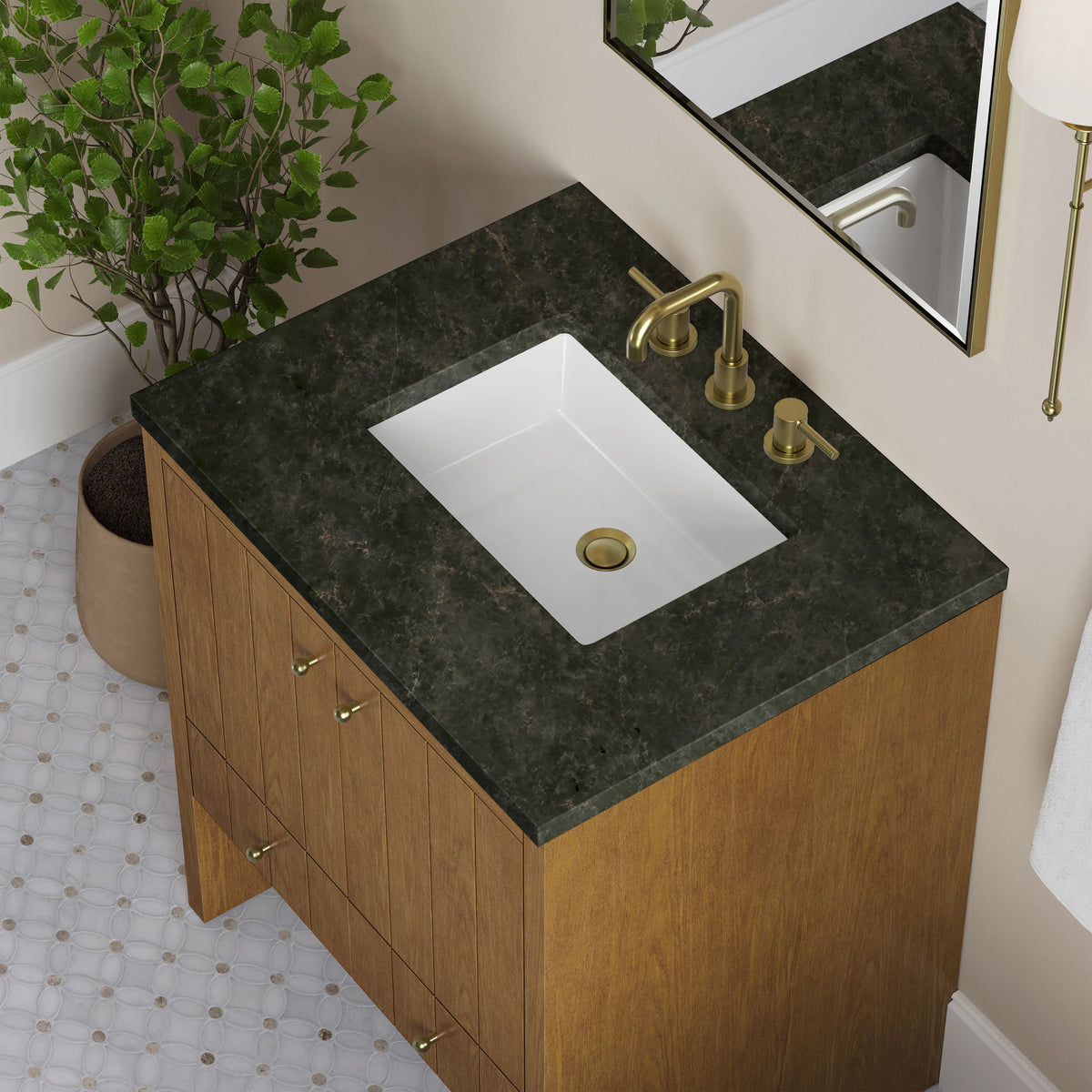 Hudson 30" Single Vanity, Honey Oak w/ 3 CM Phantome Eclos Top, view 8