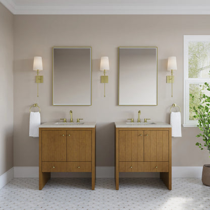 Hudson 30" Single Vanity, Honey Oak w/ 3 CM Siberian Silestone Top, view 3