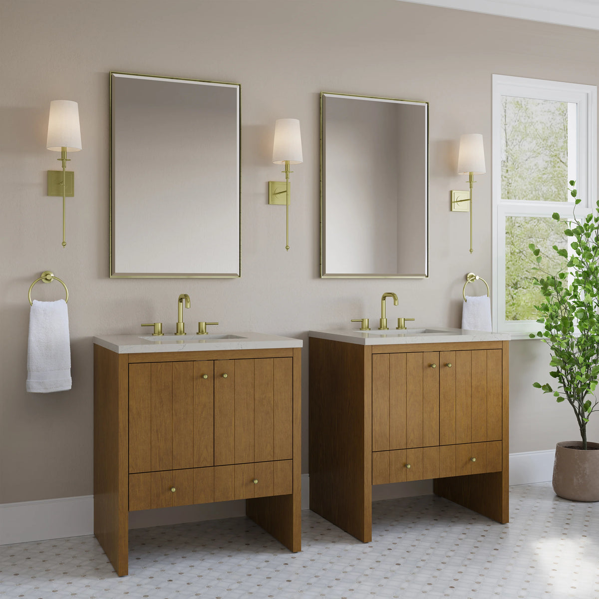 Hudson 30" Single Vanity, Honey Oak w/ 3 CM Siberian Silestone Top, view 4