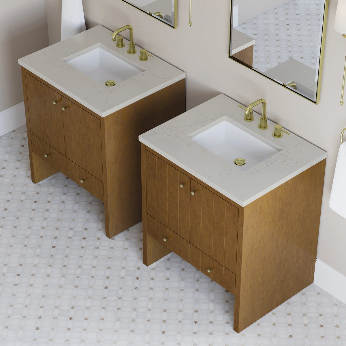 Hudson 30" Single Vanity, Honey Oak w/ 3 CM Siberian Silestone Top, view 8