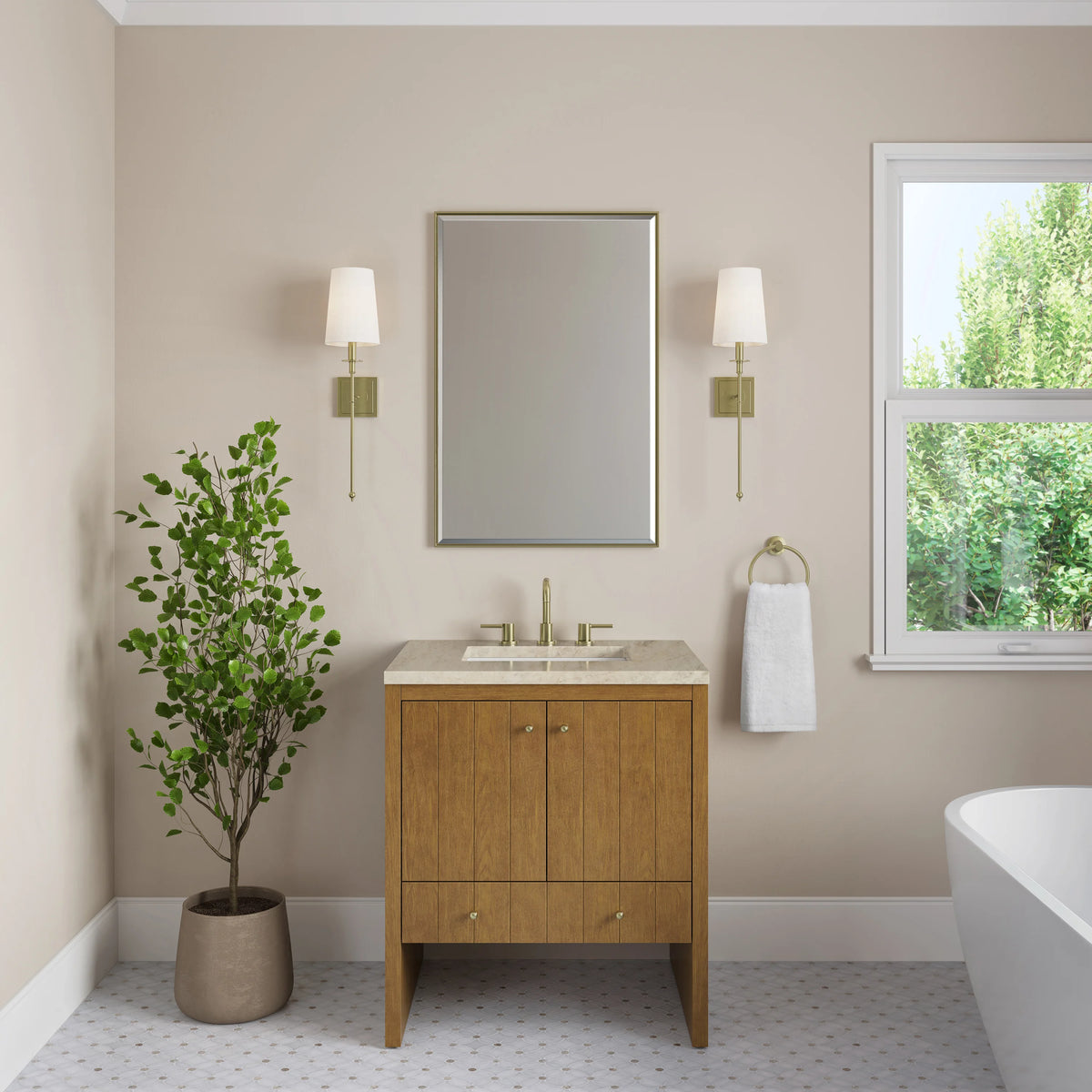 Hudson 30" Single Vanity, Honey Oak w/ 3 CM Tajnar Eclos Top, view 3