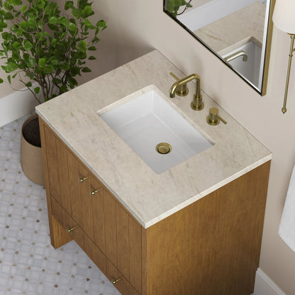Hudson 30" Single Vanity, Honey Oak w/ 3 CM Tajnar Eclos Top, view 8