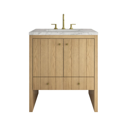 Hudson 30" Single Vanity, Light Natural Oak w/ 3 CM Carrara Marble Top