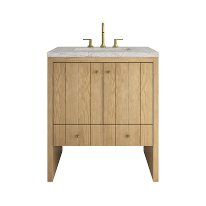 Hudson 30" Single Vanity, Light Natural Oak w/ 3 CM Eternal Jasmine Pearl Silestone Top