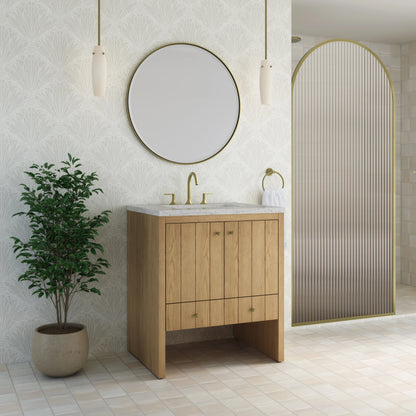 Hudson 30" Single Vanity, Light Natural Oak w/ 3 CM Eternal Jasmine Pearl Silestone Top, view 4