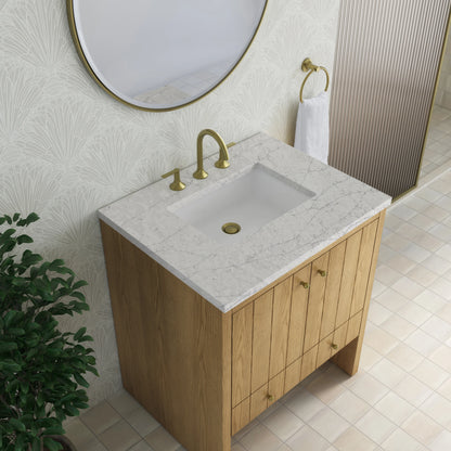 Hudson 30" Single Vanity, Light Natural Oak w/ 3 CM Eternal Jasmine Pearl Silestone Top, view 8