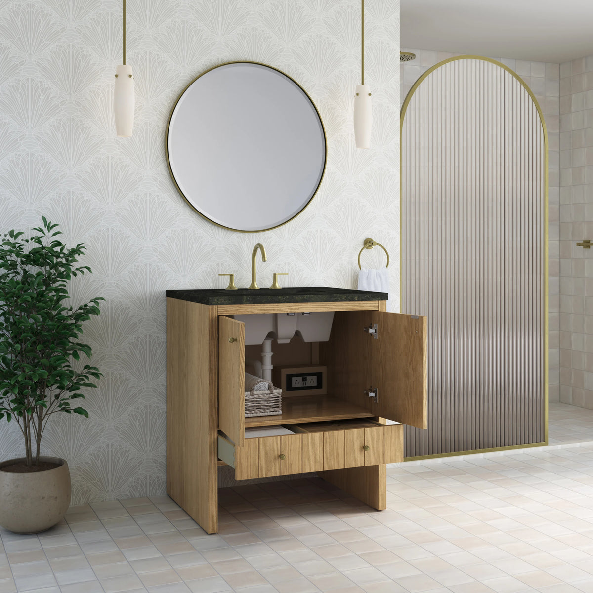 Hudson 30" Single Vanity, Light Natural Oak w/ 3 CM Phantome Eclos Top, view 5