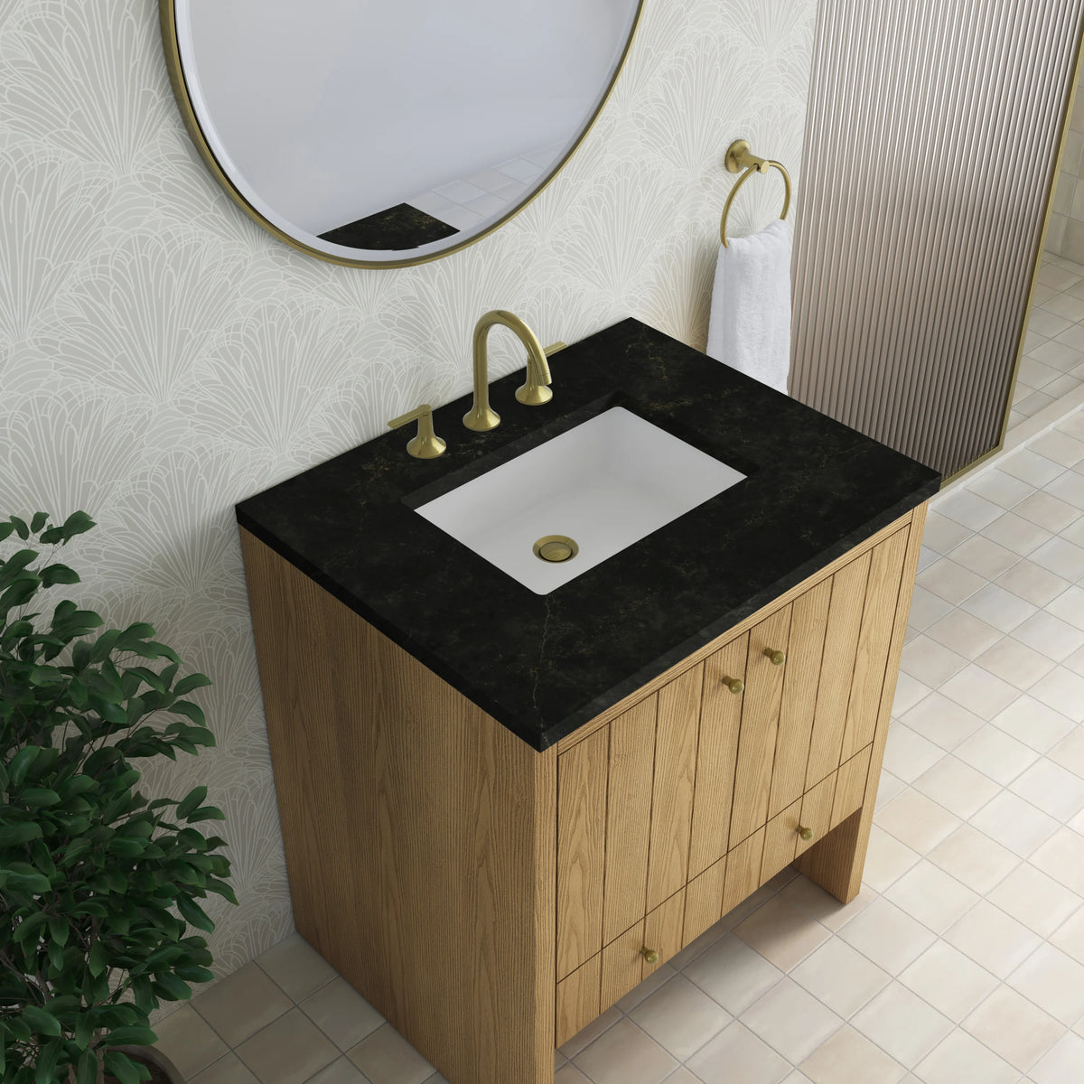 Hudson 30" Single Vanity, Light Natural Oak w/ 3 CM Phantome Eclos Top, view 8