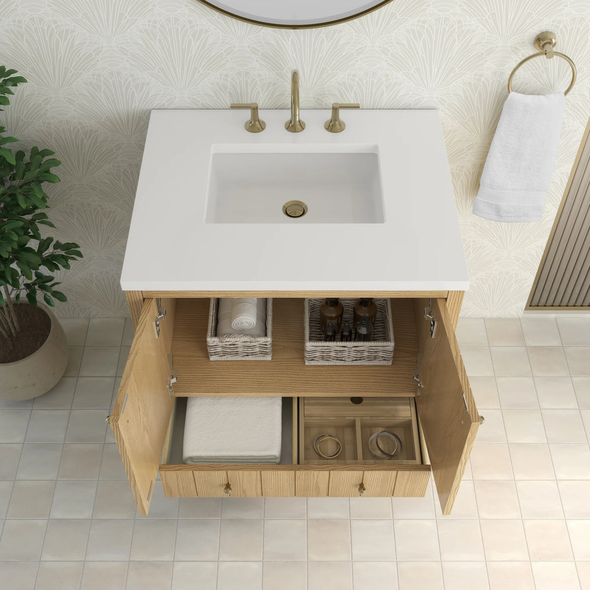 Hudson 30" Single Vanity, Light Natural Oak w/ 3 CM White Zeus Silestone Top, view 10