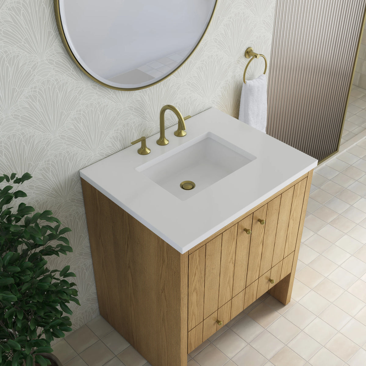 Hudson 30" Single Vanity, Light Natural Oak w/ 3 CM White Zeus Silestone Top, view 13