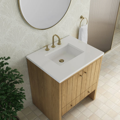 Hudson 30" Single Vanity, Light Natural Oak w/ 3 CM White Zeus Silestone Top, view 14