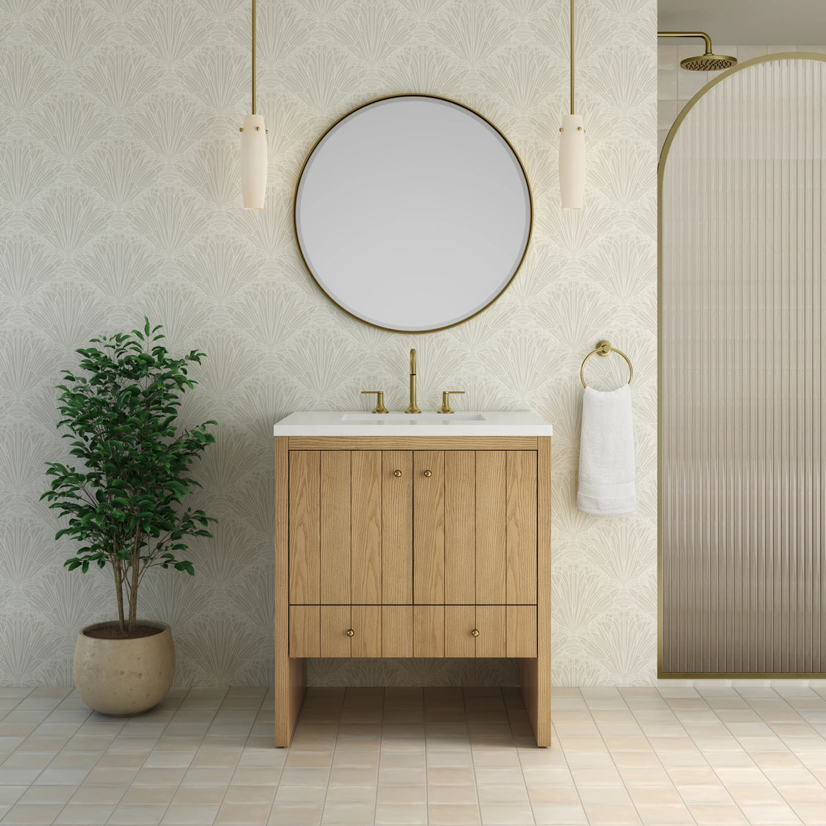 Hudson 30" Single Vanity, Light Natural Oak w/ 3 CM White Zeus Silestone Top, view 4