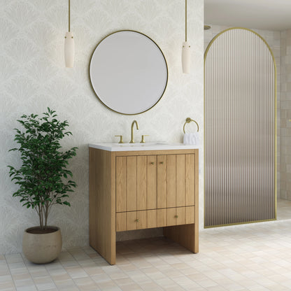 Hudson 30" Single Vanity, Light Natural Oak w/ 3 CM White Zeus Silestone Top, view 5