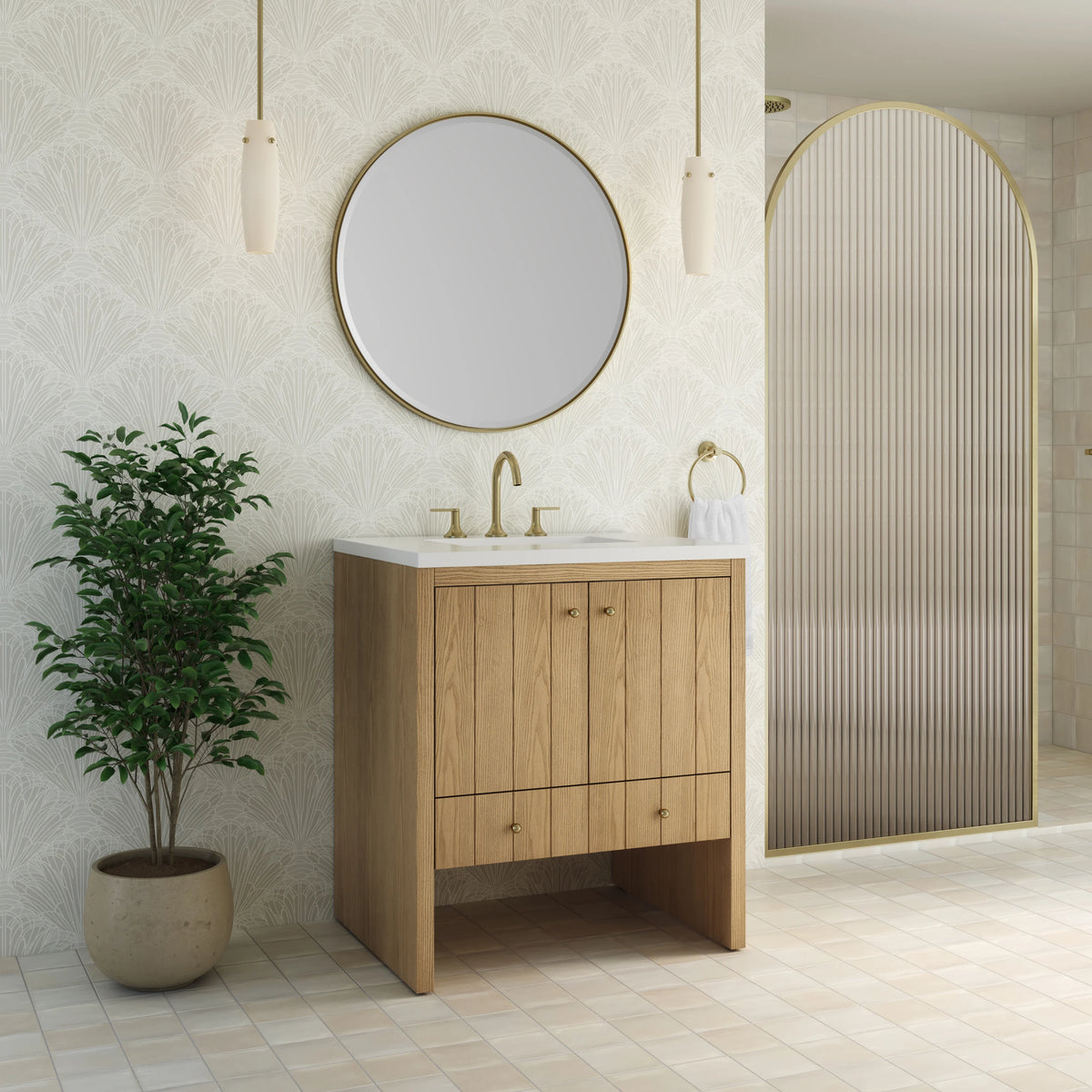 Hudson 30" Single Vanity, Light Natural Oak w/ 3 CM White Zeus Silestone Top, view 6