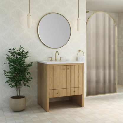 Hudson 30" Single Vanity, Light Natural Oak w/ 3 CM White Zeus Silestone Top, view 6