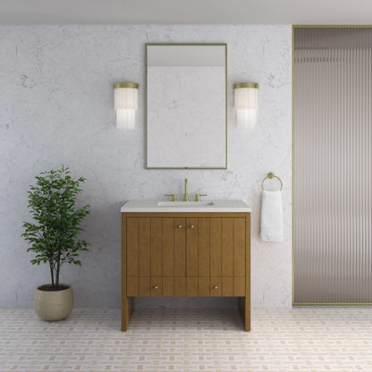 Hudson 36" Single Vanity, Honey Oak w/ 3 CM Lime Delight Silestone Top, view 3
