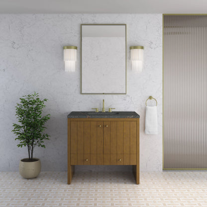 Hudson 36" Single Vanity, Honey Oak w/ 3 CM Parisien Bleu Silestone Top, view 3