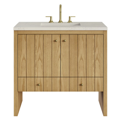 Hudson 36" Single Vanity, Light Natural Oak, w/ 3 CM Siberian Silestone Top