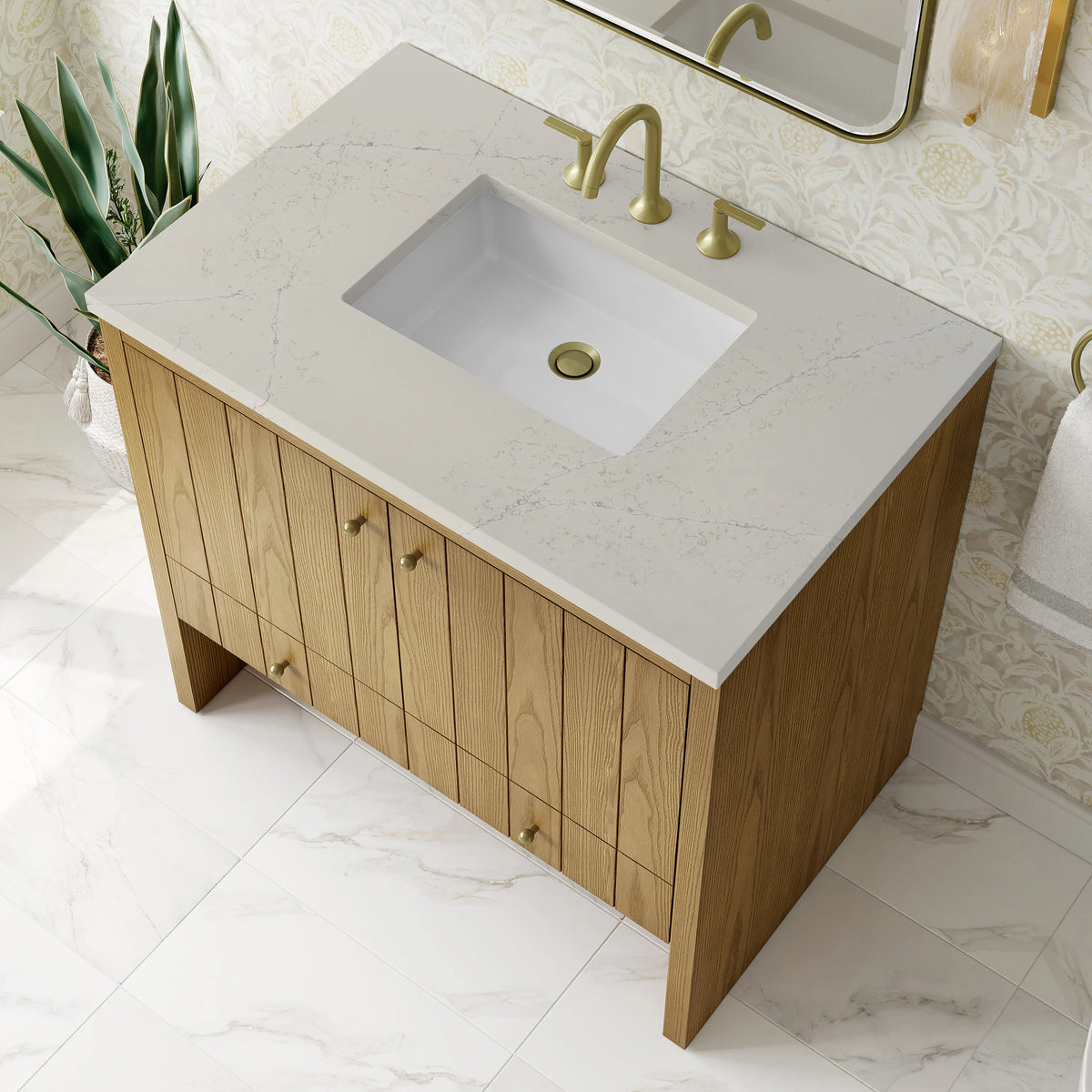 Hudson 36" Single Vanity, Light Natural Oak, w/ 3 CM Siberian Silestone Top, view 8