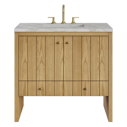 Hudson 36" Single Vanity, Light Natural Oak w/ 3 CM Victorian Silver Top