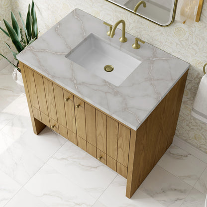 Hudson 36" Single Vanity, Light Natural Oak w/ 3 CM Victorian Silver Top, view 8