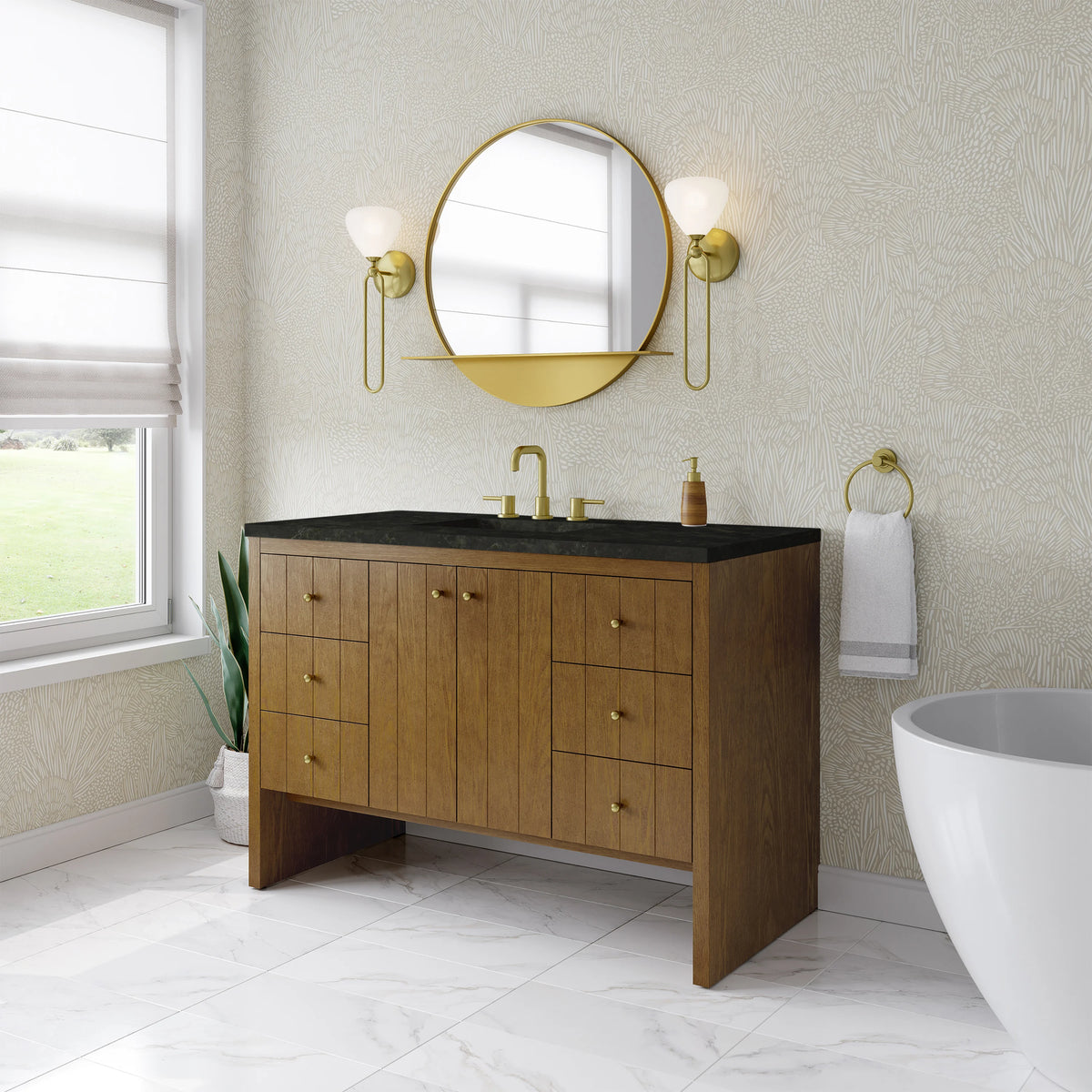 Hudson 48" Single Vanity, Honey Oak w/ 3 CM Phantome Eclos Top, view 4