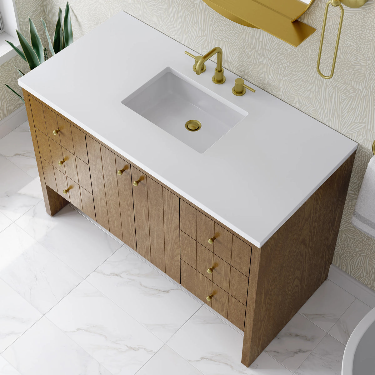 Hudson 48" Single Vanity, Honey Oak w/ 3 CM White Zeus Silestone Top, view 13