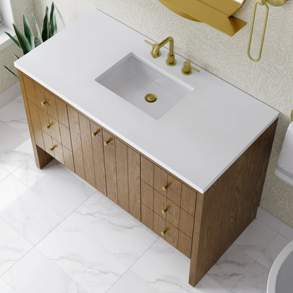 Hudson 48" Single Vanity, Honey Oak w/ 3 CM White Zeus Silestone Top, view 13