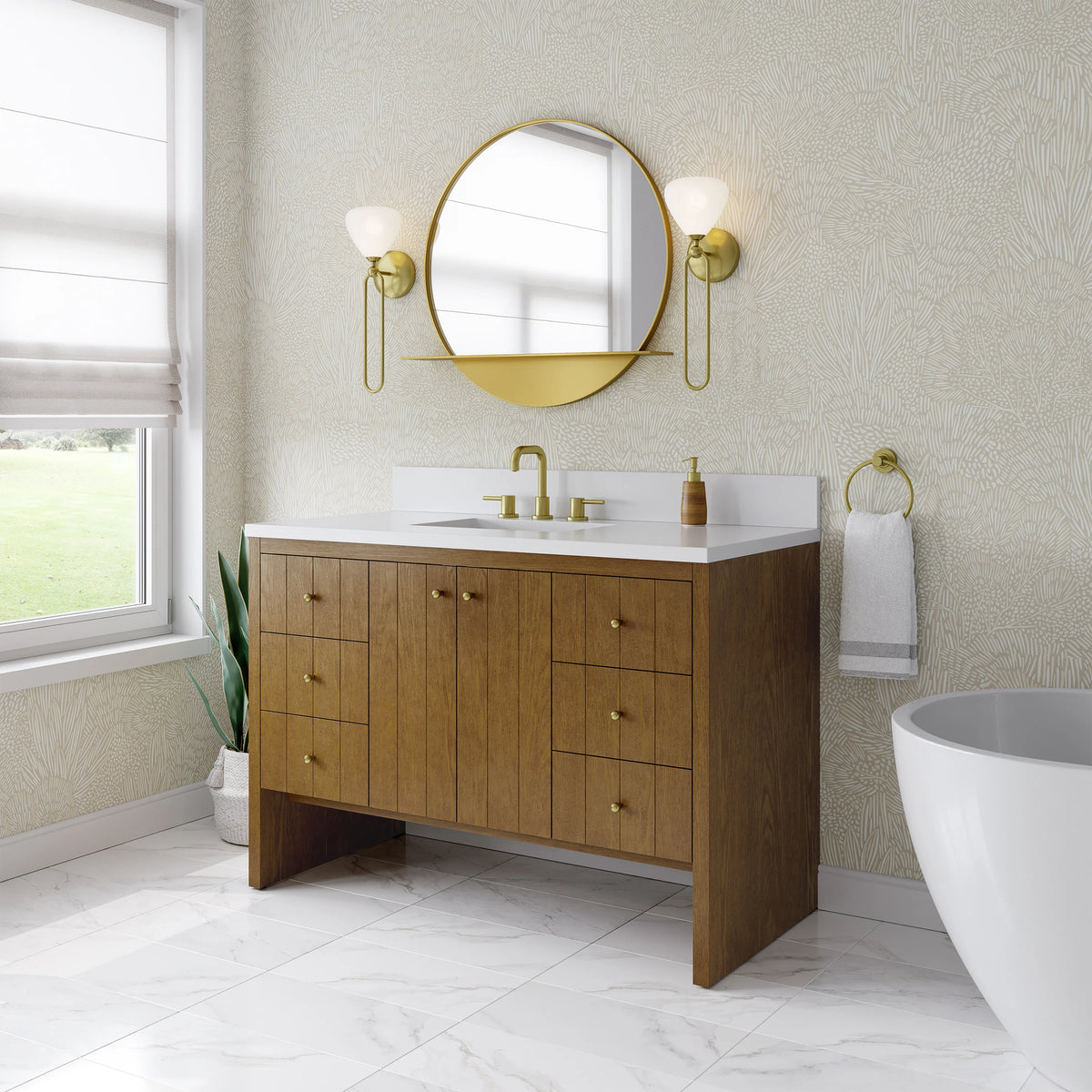Hudson 48" Single Vanity, Honey Oak w/ 3 CM White Zeus Silestone Top, view 8
