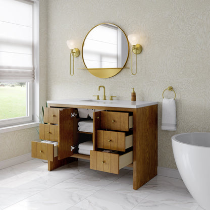Hudson 48" Single Vanity, Honey Oak w/ 3 CM White Zeus Silestone Top, view 9