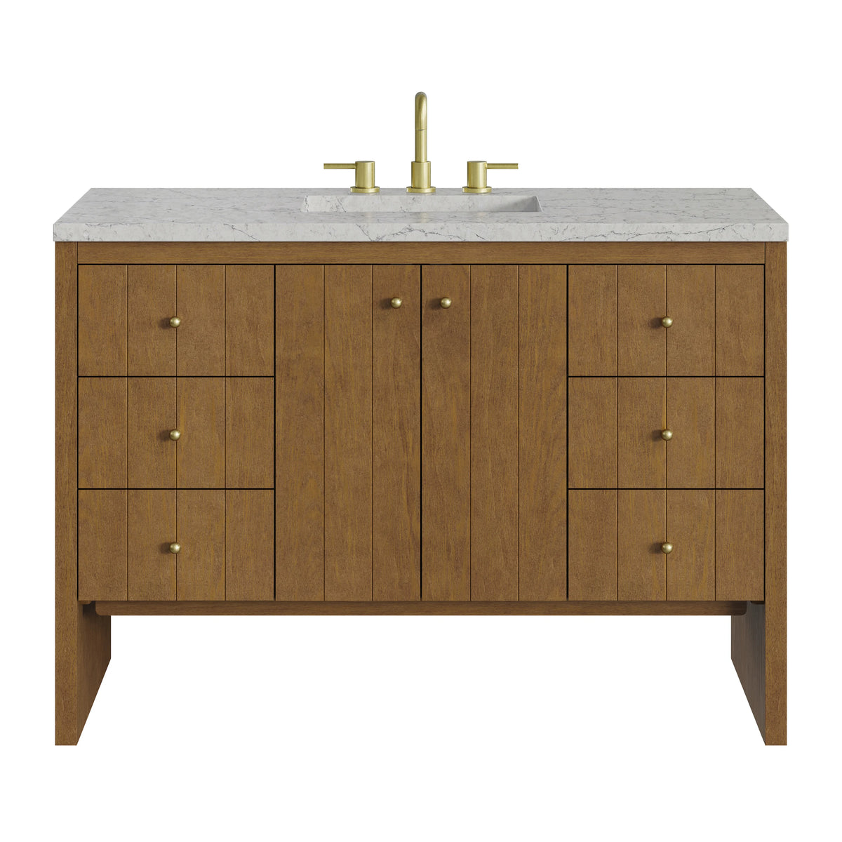Hudson 48" Single Vanity, Honey Oak w/ 3 CM Eternal Jasmine Pearl Silestone Top w/FreePower Wireless Charger