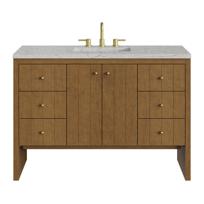 Hudson 48" Single Vanity, Honey Oak w/ 3 CM Eternal Jasmine Pearl Silestone Top w/FreePower Wireless Charger