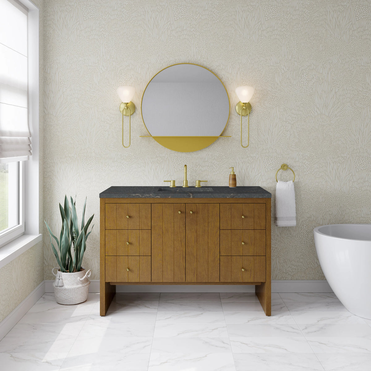 Hudson 48" Single Vanity, Honey Oak w/ 3 CM Parisien Bleu Silestone Top w/FreePower Wireless Charger, view 4