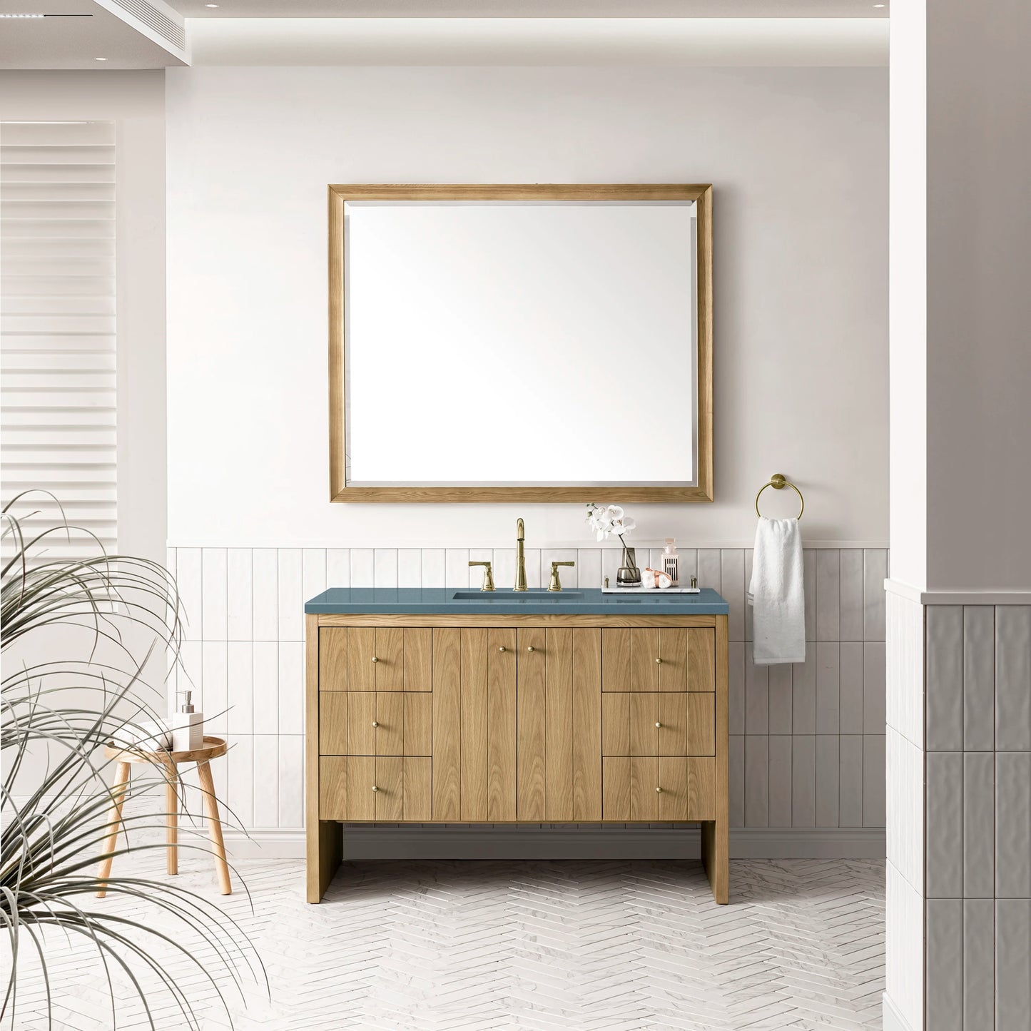 Renovate for Less Atlanta Hudson 48" Single Vanity, Light Natural Oak w/ 3 CM Cala Blue Top, view 2