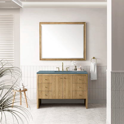 Renovate for Less Atlanta Hudson 48" Single Vanity, Light Natural Oak w/ 3 CM Cala Blue Top, view 2
