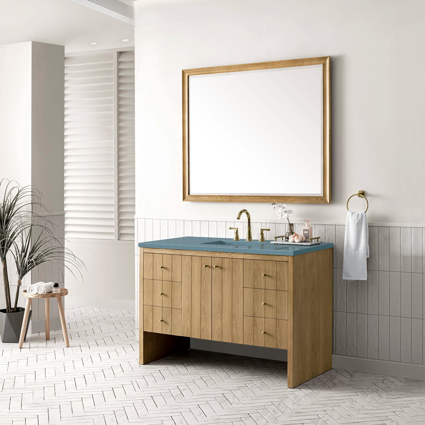 Renovate for Less Atlanta Hudson 48" Single Vanity, Light Natural Oak w/ 3 CM Cala Blue Top, view 3