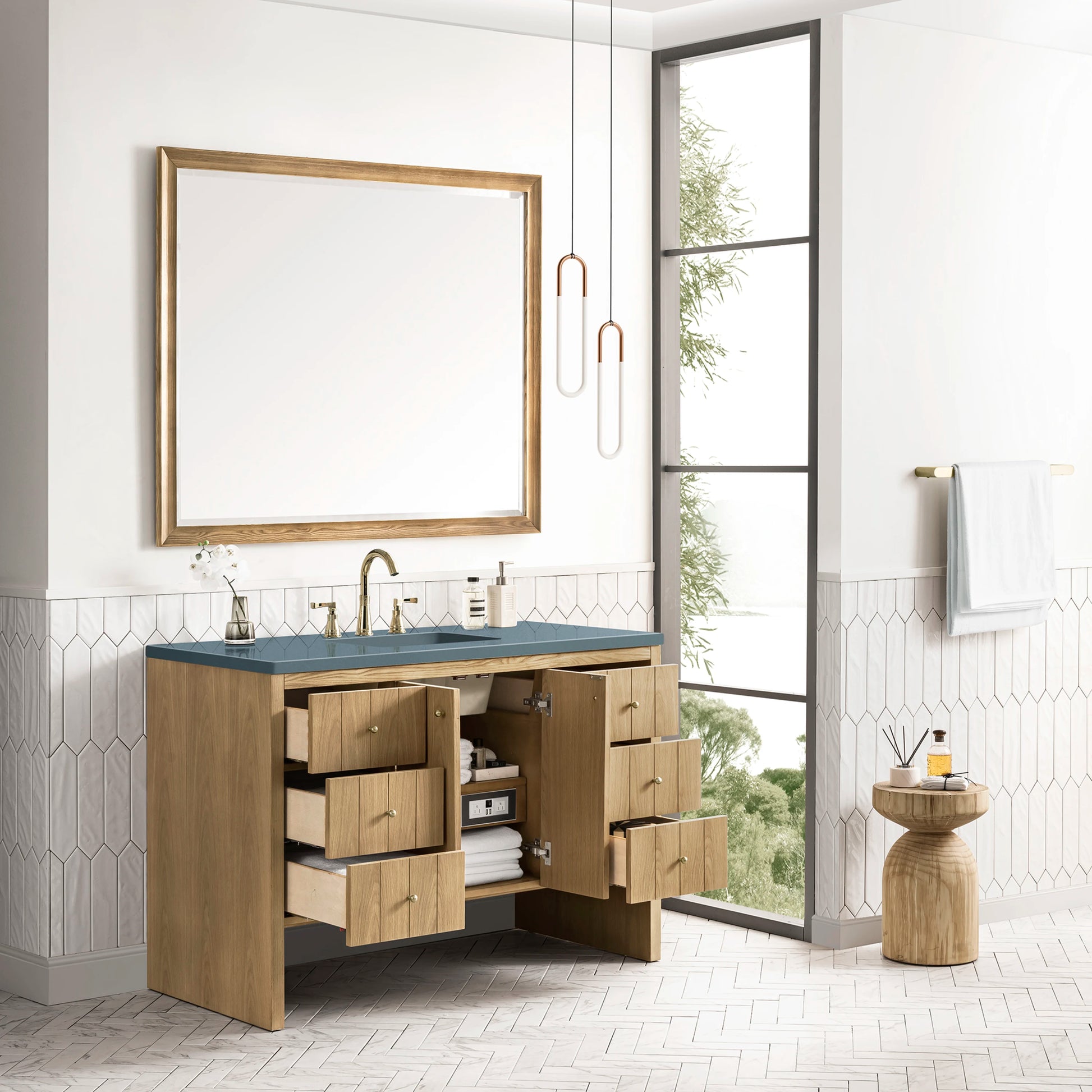Renovate for Less Atlanta Hudson 48" Single Vanity, Light Natural Oak w/ 3 CM Cala Blue Top, view 4