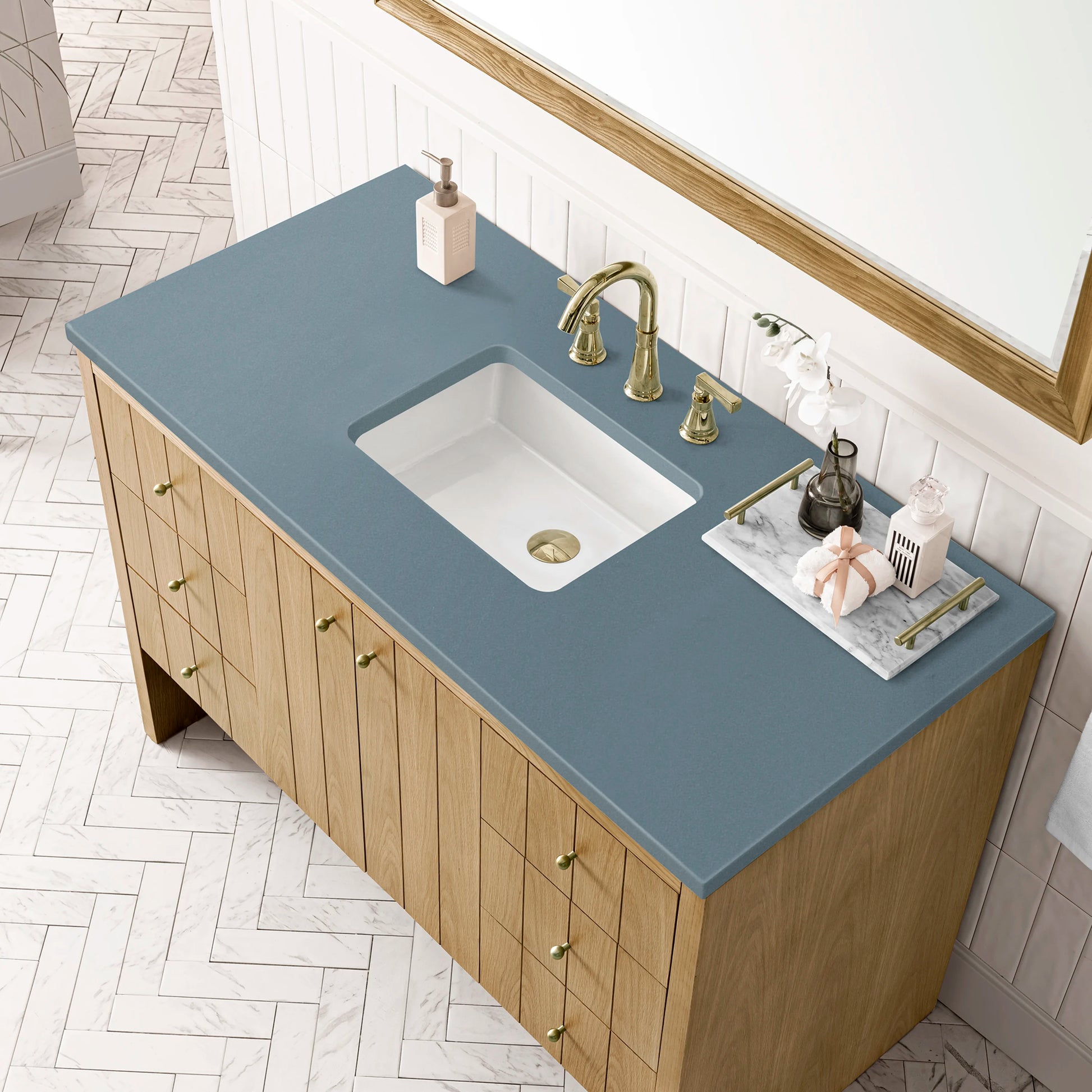 Renovate for Less Atlanta Hudson 48" Single Vanity, Light Natural Oak w/ 3 CM Cala Blue Top, view 5