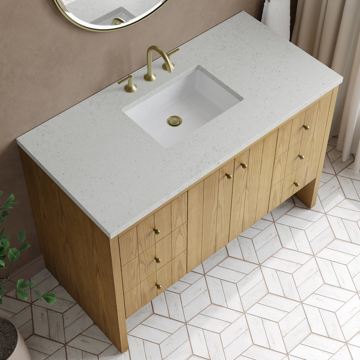 Hudson 48" Single Vanity, Light Natural Oak w/ 3 CM Lime Delight Top, view 8