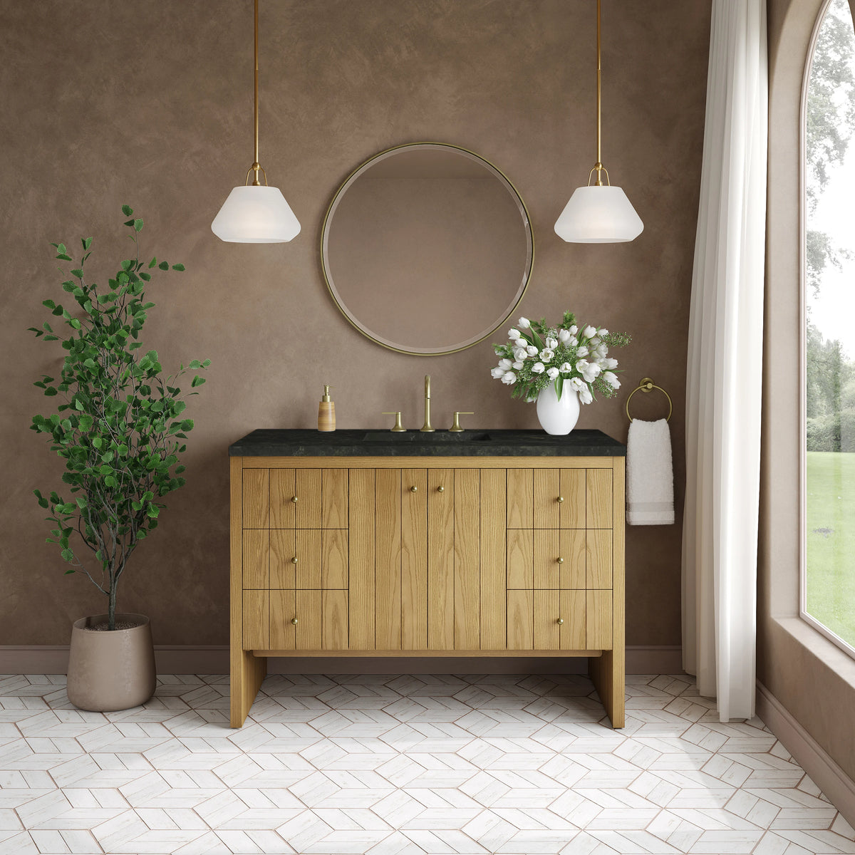 Hudson 48" Single Vanity, Light Natural Oak, w/ 3 CM Phantome Eclos Top, view 3