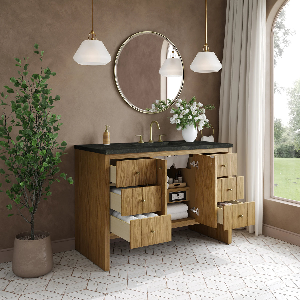 Hudson 48" Single Vanity, Light Natural Oak, w/ 3 CM Phantome Eclos Top, view 5