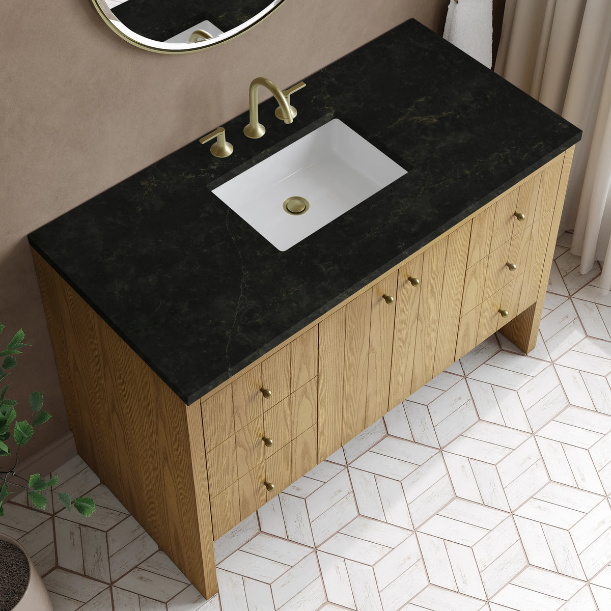 Hudson 48" Single Vanity, Light Natural Oak, w/ 3 CM Phantome Eclos Top, view 8