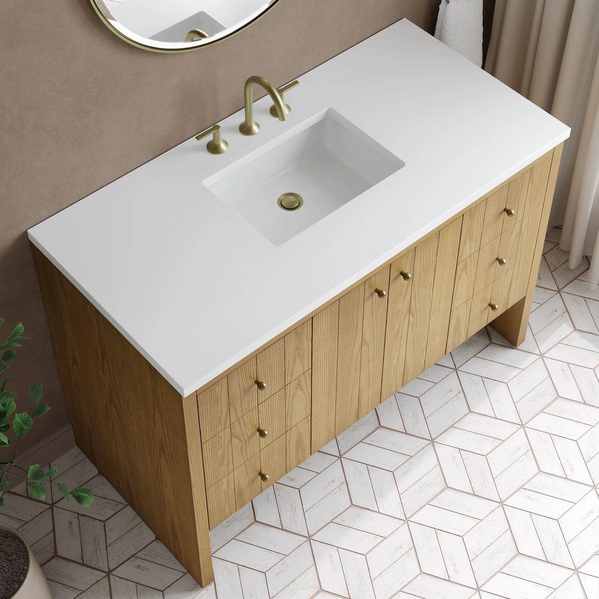 Hudson 48" Single Vanity, Light Natural Oak w/ 3 CM White Zeus Top, view 11