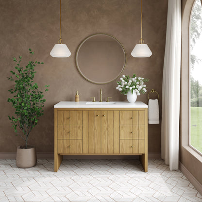 Hudson 48" Single Vanity, Light Natural Oak w/ 3 CM White Zeus Top, view 3