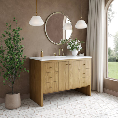 Hudson 48" Single Vanity, Light Natural Oak w/ 3 CM White Zeus Top, view 4