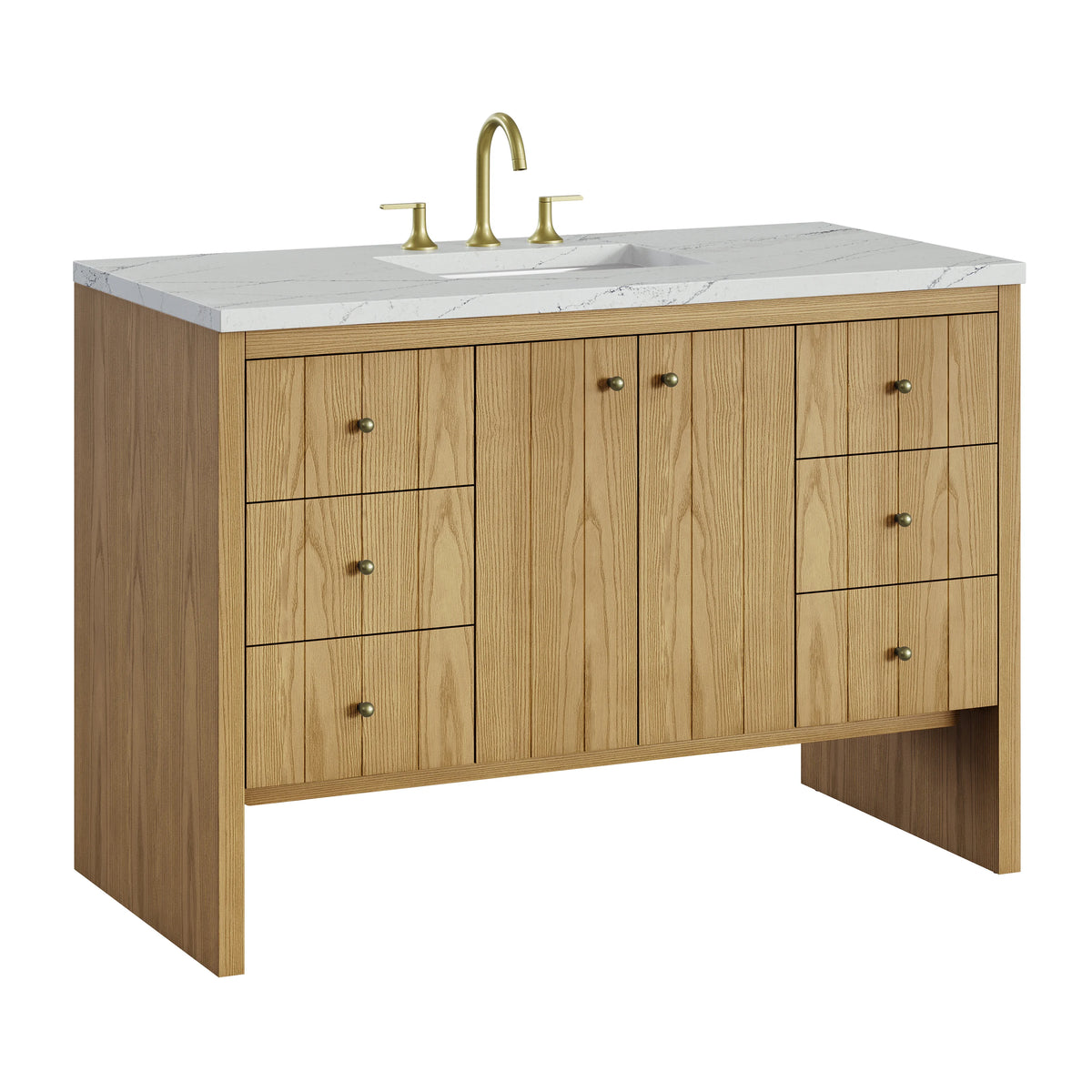 Hudson 48" Single Vanity, Light Natural Oak w/ 3 CM Ethereal Noctis Top w/ FreePower Wireless Charger, view 11