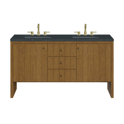 Hudson 60" Double Vanity, Honey Oak w/ 3 CM Charcoal Soapstone Silestone Top